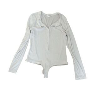 Clyque The Label Womens White Henley Ribbed Annie Long Sleeve Bodysuit XL